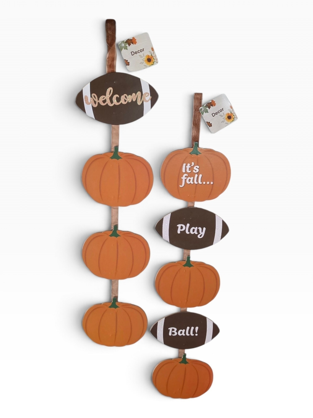 Set of 2 Fall Football Pumpkin Door Hangers